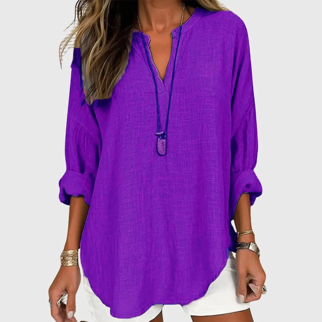 Silke | Women's V Neck Tunic Blouse Long Sleeve with Casual Everyday